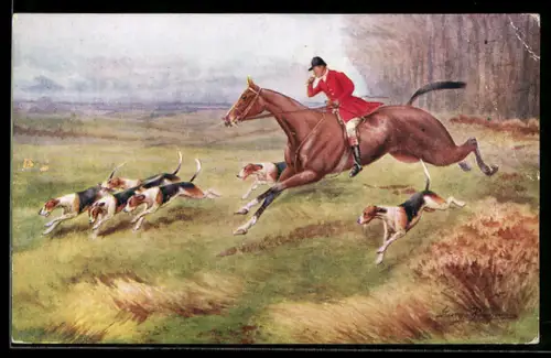 AK Jäger zu Pferde mit Hunden
