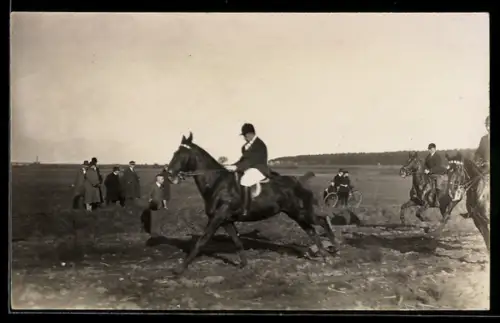 Foto-AK Celle, Jäger zu Pferde auf einer Wiese