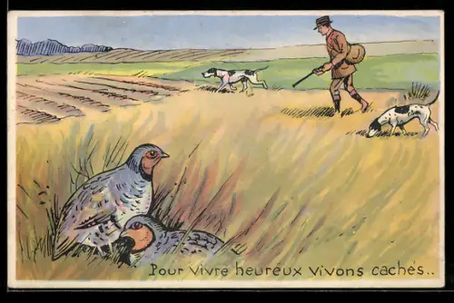 AK Jäger mit Hunden auf einem Feld