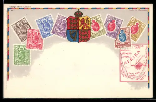 Lithographie Briefmarken und Wappen der Orange River Kolonie
