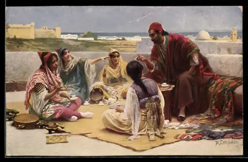 AK Sur la terrasse, Jude mit Frauen auf der Terrasse