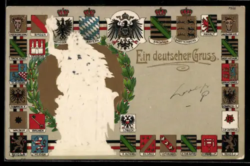 Lithographie Germania, Wappen der Deutschen Länder
