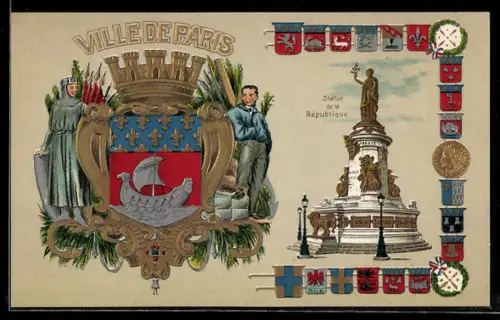 AK Paris III, Ville de Paris, Statue de la Republique, Wappen, Segelschiff