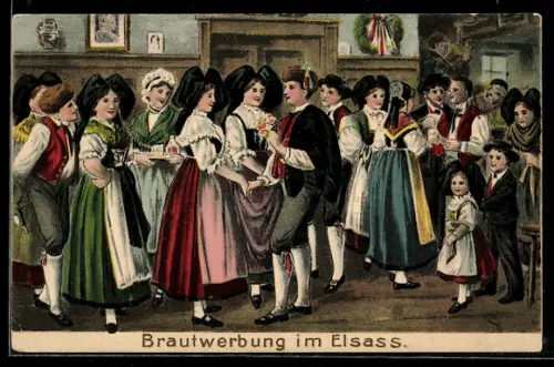 AK Brautwerbung im Elsass