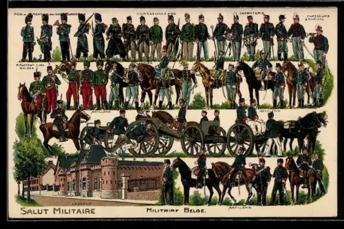 AK Militaire Belge, Chasseurs a Pied, Chasseurs a Cheval, Artillerie