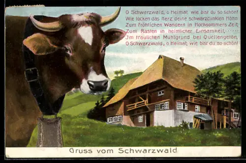 AK O Schweizerland o Heimat wie bist du so schön!..., Kuh vor Alpenhaus