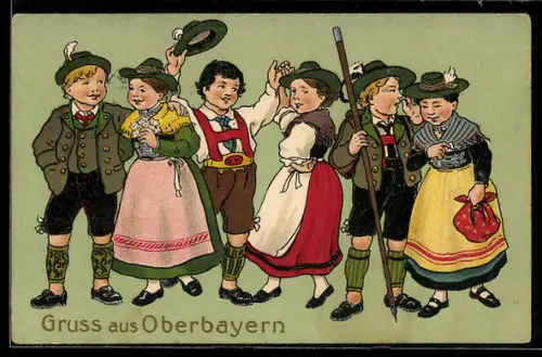 AK Kinder in oberbayrischer Tracht