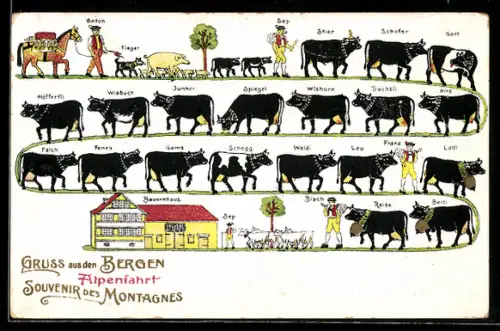 AK Abfahrt von Kühen von der Alm