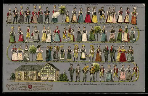 AK Schweizertrachten aus Wallis, Champéry, Genf