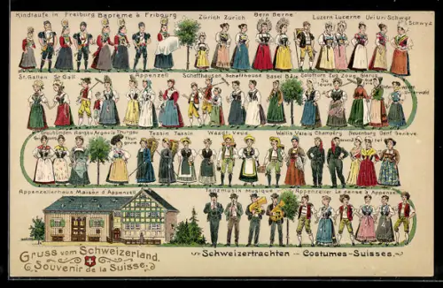 AK Schweizertrachten aus Wallis, Champéry, Genf