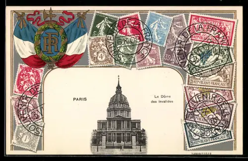 AK Paris, Le Dome des Invalides, Französische Briefmarken