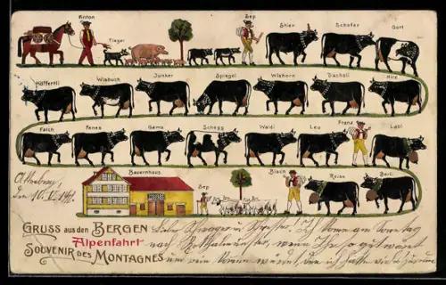 AK Abfahrt von Kühen von der Alm