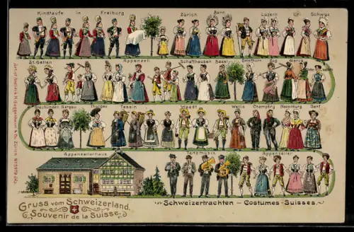 AK Schweizertrachten aus Tessin Vaud Lucerne