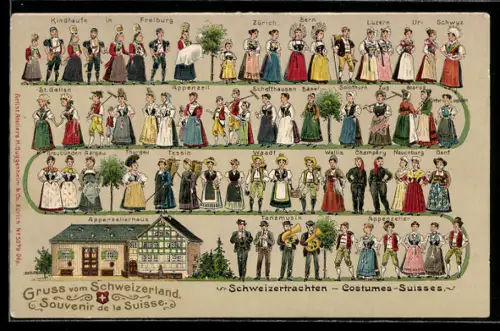 AK Schweizertrachten aus Wallis, Champéry, Genf