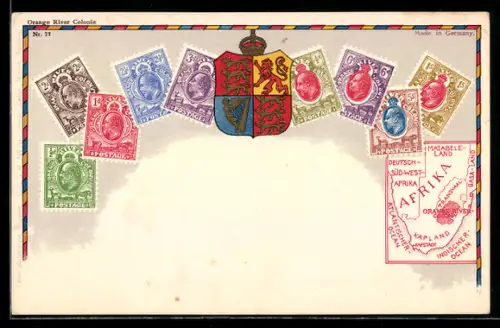 Lithographie Briefmarken und Wappen der Orange River Kolonie