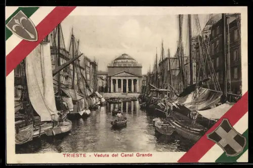 AK Trieste, Veduta del Canal Grande, La Nuova Italia Redenta, Gondeln