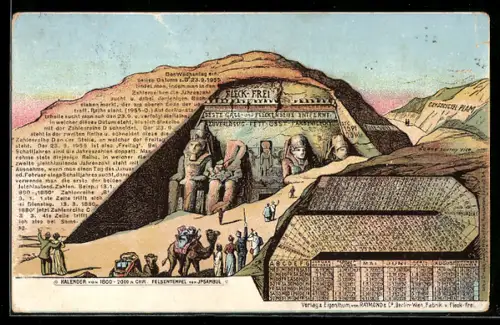Lithographie Ipsambul, Felsentempel mit Beduinen, Ausgrabung, Ausgrabung von 1800-2000 n. Chr.