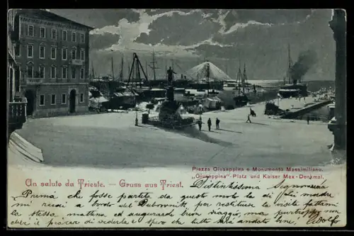 Mondschein-AK Trieste, Piazza Giuseppina e Monumento Massimiliano