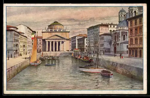 Künstler-AK Trieste, Canale e Chiesa S. Antonio