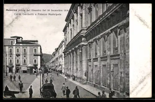 AK Messina, Prima del disastro 1908, Corso Garibaldi e Palazzo Municipale