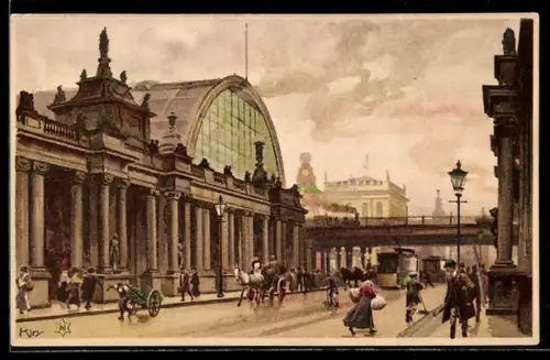 Künstler-AK Berlin, Kolonaden Königstr., Blick auf Bahnhof Alexanderplatz