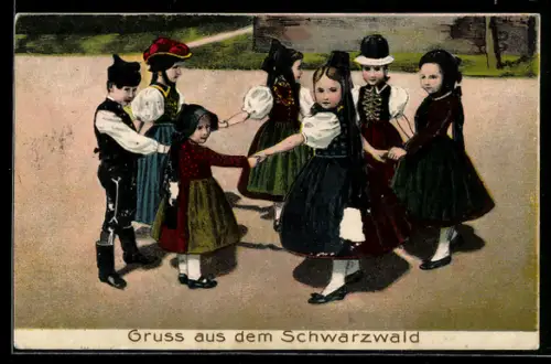 AK Kinder in Schwarzwälder Tracht beim Ringelreihen