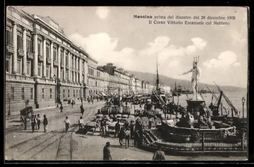AK Messina, Prima del disastro 1908, Il Corso Vittorio Emanuele col Nettuno
