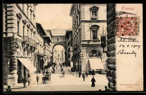 AK Firenze, La Via Strozzi mit Kutschen