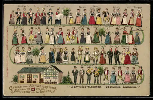 AK Schweizertrachten aus Tessin Vaud Lucerne