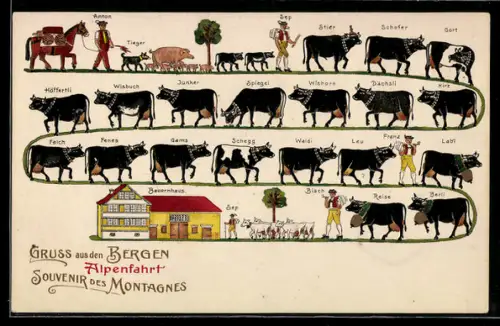 AK Abfahrt von Kühen von der Alm