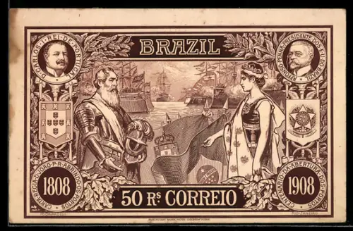 AK Brasilien, 50 Rs. Correio 1808-1908