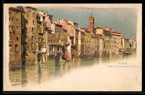 Lithographie Firenze, Cage di S. Jacopolo sull` Arno