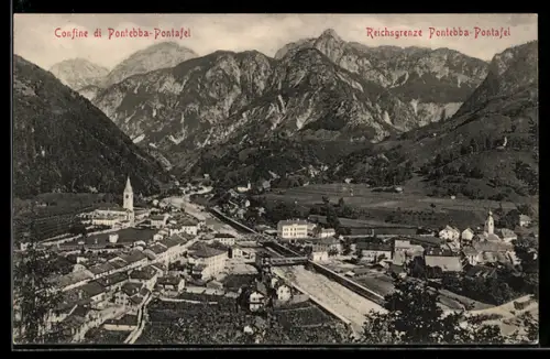 AK Pontebba /Pontafel, Ortsansicht mit Reichsgrenze