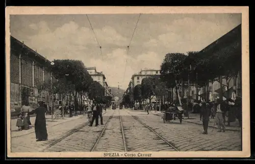 AK Spezia, Corso Cavour, Strassenbahn