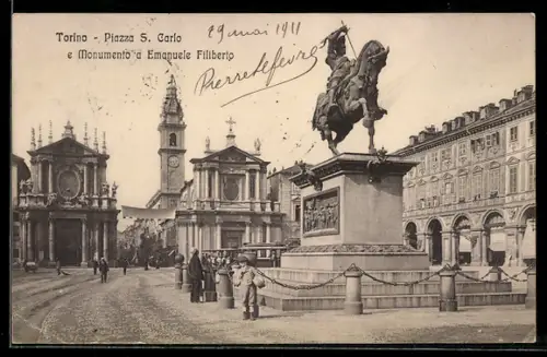 AK Torino, Piazza S. Carlo e monumento a Emanuele Filiberto
