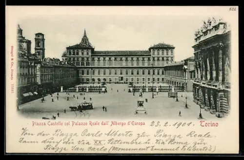 AK Torino, Piazza Castello col Palazzo Reale dall` Albergo d` Europa