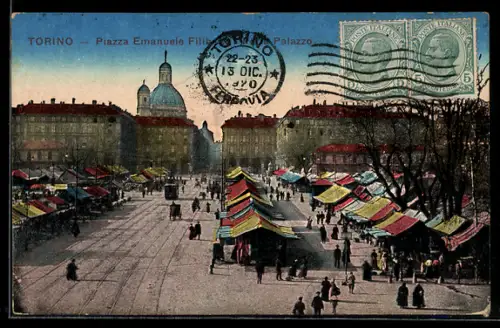 AK Torino, piazza Emanuele Filiberto, porta palazzo, Strassenbahn