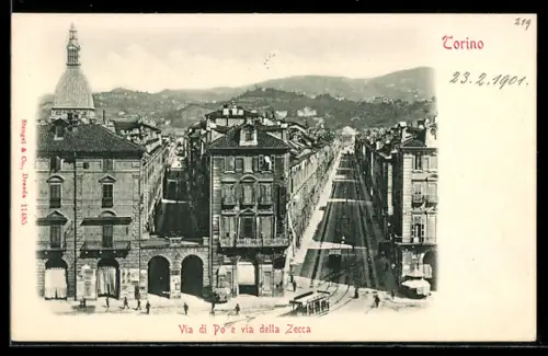 AK Torino, Via di Po e via della Zecca, Strassenbahnen