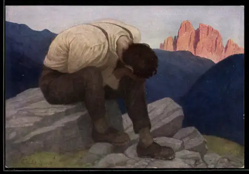 Künstler-AK Thomas Walch: Geknechtet, Verzweifelter im Gebirge