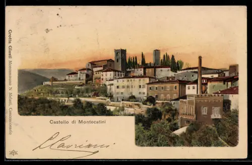 AK Montecatini, Teilansicht mit Castello im Abendlicht