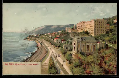 Lithographie San Remo, Hotel Royal et la Promenade