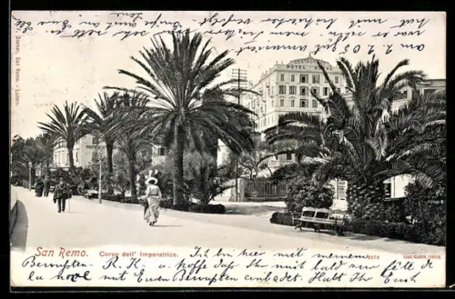 AK San Remo, Corso dell` Imperatrice, Leute, Palmen