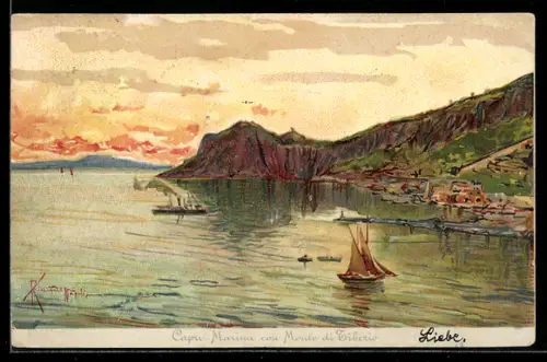 Künstler-AK Capri, Marina con Monte di Tiberio