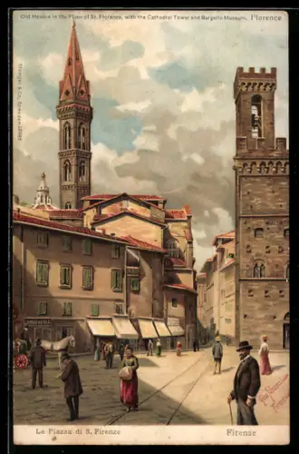 AK Firenze, La Piazza di San Firenze mit Passanten