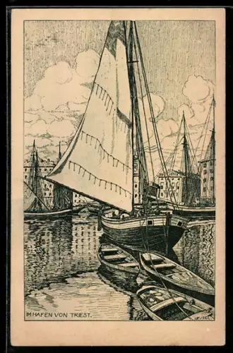 AK Triest, Partie im Hafen