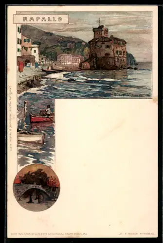 Künstler-AK Manuel Wielandt: Rapallo, Ortsansicht mit Meer