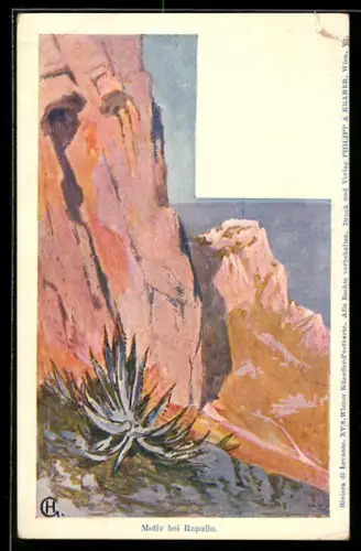 Künstler-AK Rapallo, Motiv am Fels