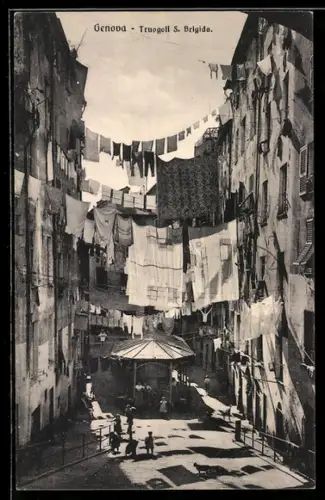 AK Genova, Truogoli S. Brigida, Wäsche auf Leinen gespannt