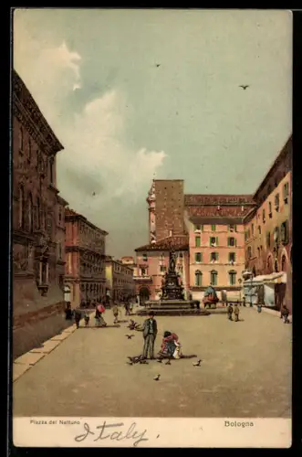 AK Bologna, Piazza del Nettuno, Um 1900