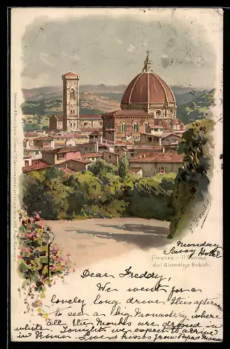 Künstler-AK Firenze, Il Doumo dal Giardino Boboli